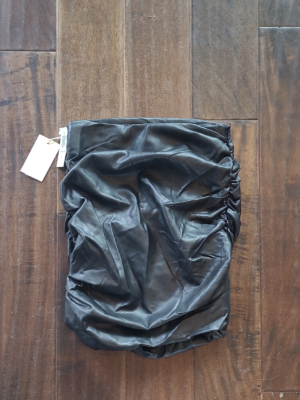 Wilfred Black Faux Leather Ruched Mini Skirt